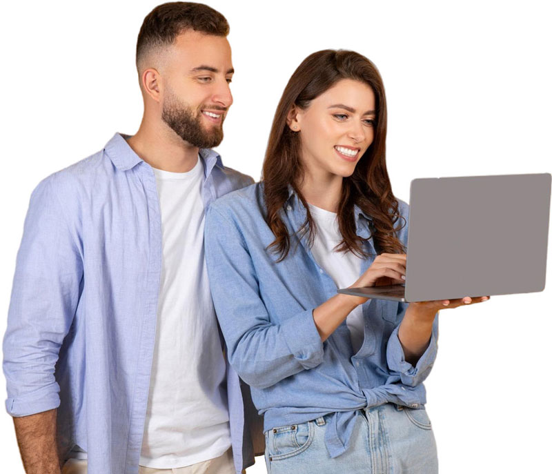 man and woman carrying laptop